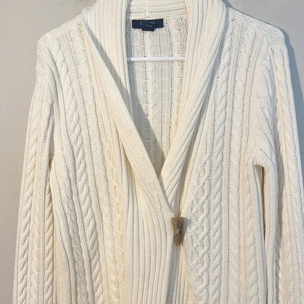 CHAPS by Ralph Lauren Cream Cotton Cable knit toggle sweater women size Small